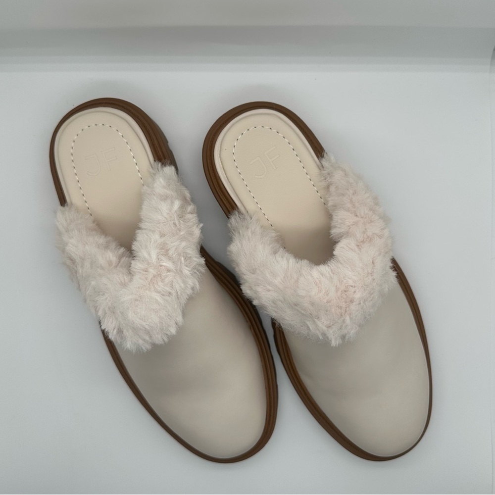JustFab Cream Fur-Lined Mules